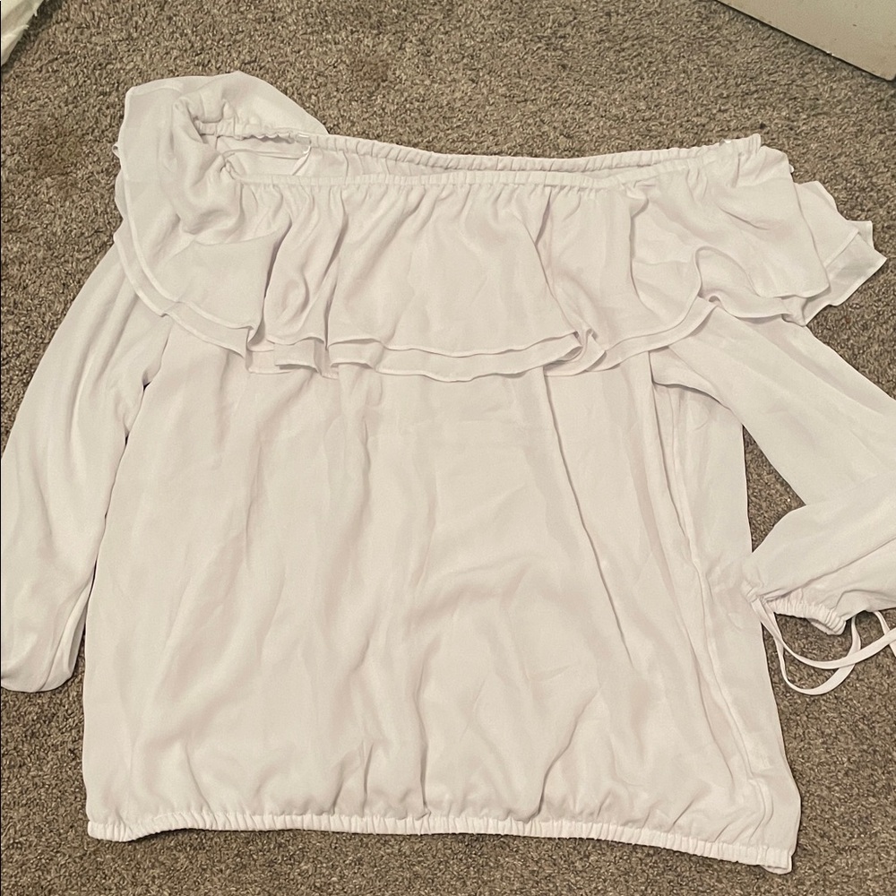 Michael Kors White Ruffle Off-Shoulder Blouse
